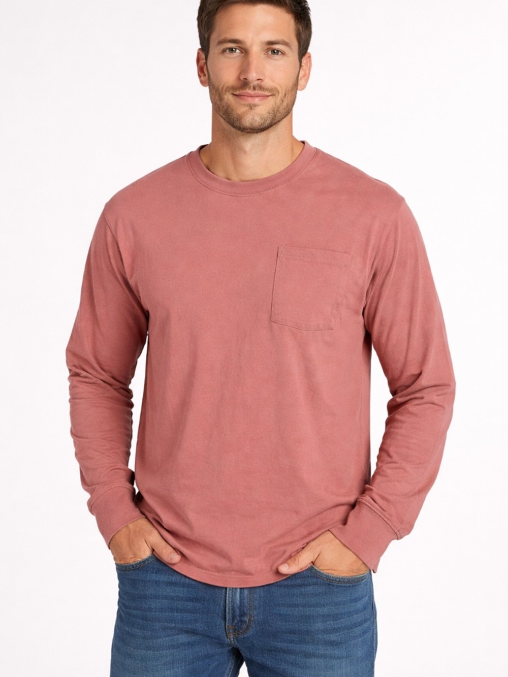 Goodfellow & Co Long-Sleeve Pocket Tee in Dusty Rose